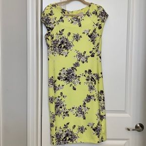 Yellow and grey floral pencil dress
